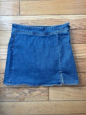 AE American Eagle Blue Stretch Denim Mini Skort Skirt Slit Hem High Rise 000